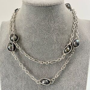 David Yurman Cable Wrapped Station Necklace with Gray Pearls 33"